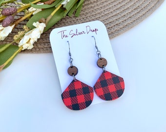 Red Buffalo Plaid Earrings, Plaid Earrings, Christmas Earrings, Boho Earrings, Fall Earrings, Christmas Gift for Friend