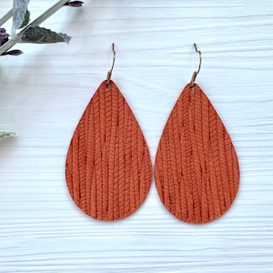 Pumpkin Spice Leather Teardrop Earrings, Fall Earrings, Suede Teardrop Earrings, Lightweight Earrings, Birthday Gift For Friend