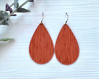 Pumpkin Spice Suede Leather Teardrop Earrings, Fall Style