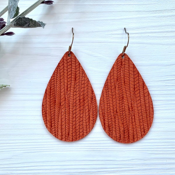 Pumpkin Spice Leather Teardrop Earrings, Fall Earrings, Suede Teardrop Earrings, Lightweight Earrings, Birthday Gift For Friend