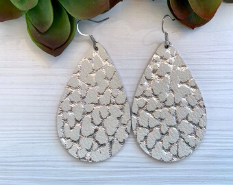 Metallic Leather Teardrop Earrings, Suede, Lightweight, Birthday Gift for Friend, Unique Earrings