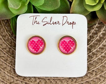 Heart Stud Earrings, Valentine Earrings, Pink Heart Earrings, Valentines Gift for Teen