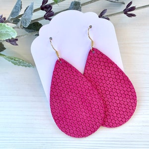 Hot Pink Leather Earrings, Teardrop Earrings, Pink Suede Earrings, Genuine Leather Earrings, Statement Earrings, Birthday gift for friend