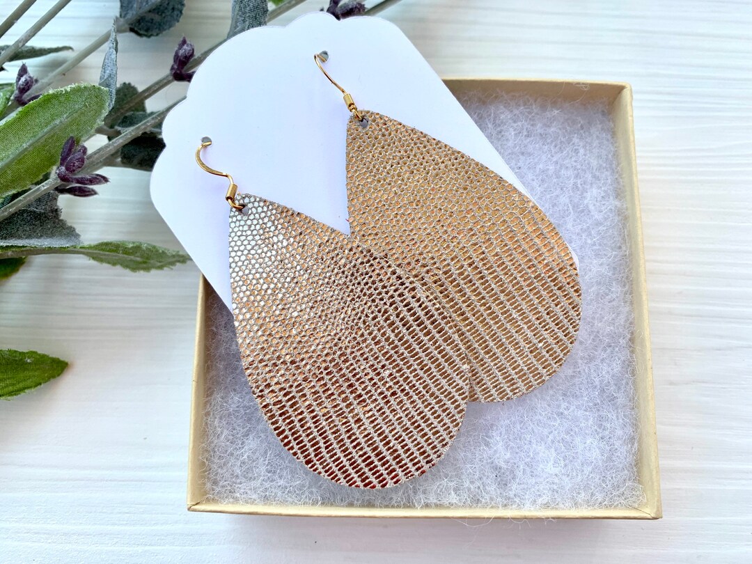 Boucles D'oreilles Goutte En Cuir Motif Quatre Saisons - Léger, Crochet Argent 925 - Idéal Quotidien Ou Soirée