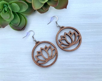 Lotus Flower Earrings, Rustic Flower Earrings, Boho flower earrings, Nature Inspired Gift, Gardner Themed Gift, Flower Lover Gift