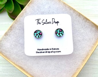 Leopard Stud Earrings, Animal Print Stud, 10mm Stud Earrings, Cheetah Studs, Birthday Gift for Teen, Gift for teacher