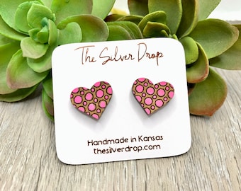 Wood Heart Stud Earrings, Valentine Earrings, 12mm Studs, Love Earrings, Heart Earrings, Valentines Gift for Teen