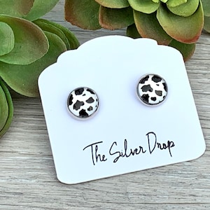 Cow Print Earrings, Cow Earrings, 10mm Studs, Animal Print Stud Earrings, Cow Stud Earrings, Cow Lover Gift, Birthday Gift for Friend