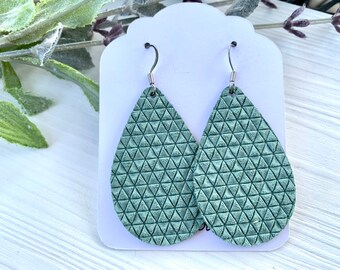 Seafoam Green Teardrop Earrings, Green Leather Teardrop Earrings, Suede Earrings, Birthday Gift for Friend, Lightweight Earrings