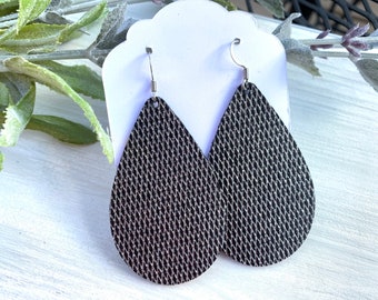 Charcoal Leather Earrings, Teardrop Earrings, Lightweight, Fall Earrings, Birthday Gift for Friend