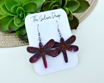 Dragonfly Earrings, Wood Dragonfly Dangle Earrings, Boho earrings for women, Dragonfly Gift, Dragonfly Lover Gift