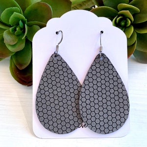 Charcoal Teardrop Earrings, Gray Leather Earrings, Lightweight Earrings, Grey Suede Earrings, Birthday Gift For Friend