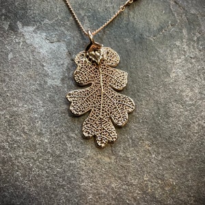 Real Oak Leaf Pendant Rose Gold Plated