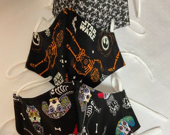 Halloween  theme face masks/100% cotton/ nose wire/ Filter pocket/ adjustable ear loops/ Double layers Breathable/ Washable/Made in USA