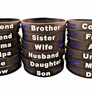 Thin Blue Line Silicone Wristband Police Bracelet Law Enforcement Support Family