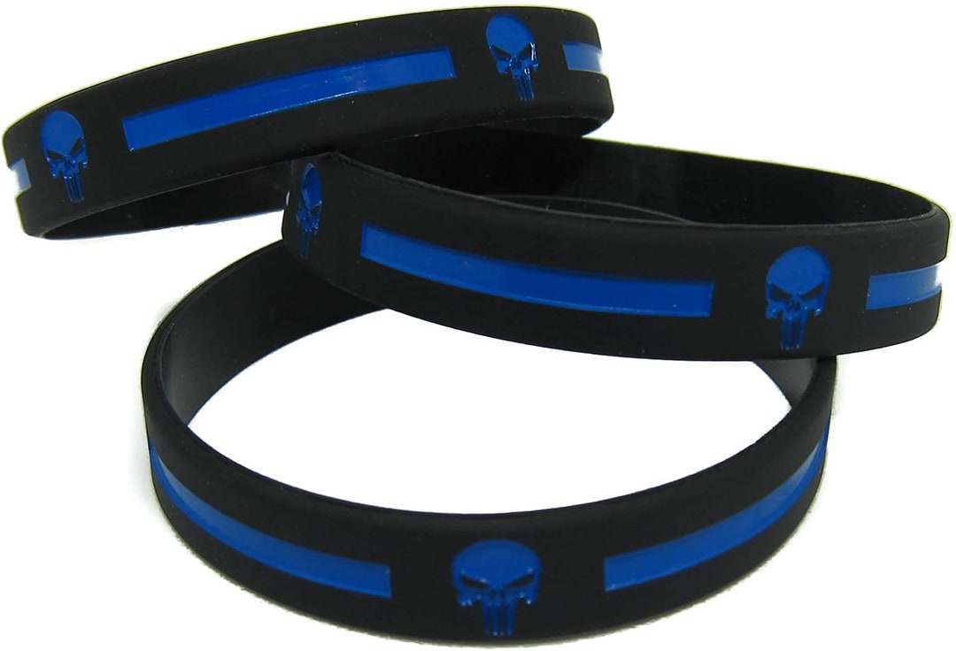 Skull Thin Blue Line Silicone Bracelet Law Enforcement USA Etsy
