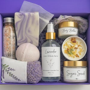 Lavender Gift Box for Stress Relief and Relaxation | Spa Gift Set | Relaxing Care Package | Gifts for Her | Self Care