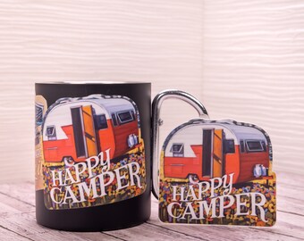 Happy Camper Sticker | Vintage Camper | Camping Sticker | Die Cut Vinyl Sticker | Outdoorsy Gift | Weatherproof Sticker