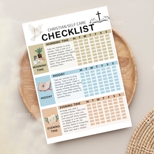 Chrześcijańska lista kontrolna dbania o siebie: modlitwa, studium Biblii, codzienna rutyna (wersja cyfrowa do druku)