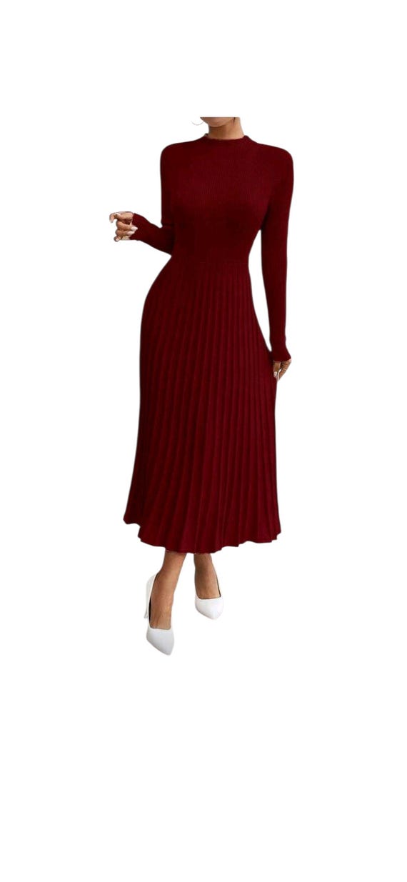 red pleated sweater dress Dannah