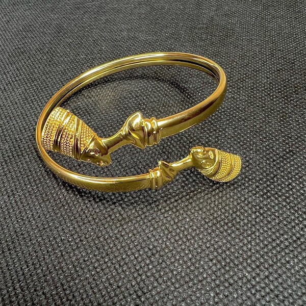 18K Gold Egyptian Queen Nefertiti Cuff Bracelet, Egypt Bangles