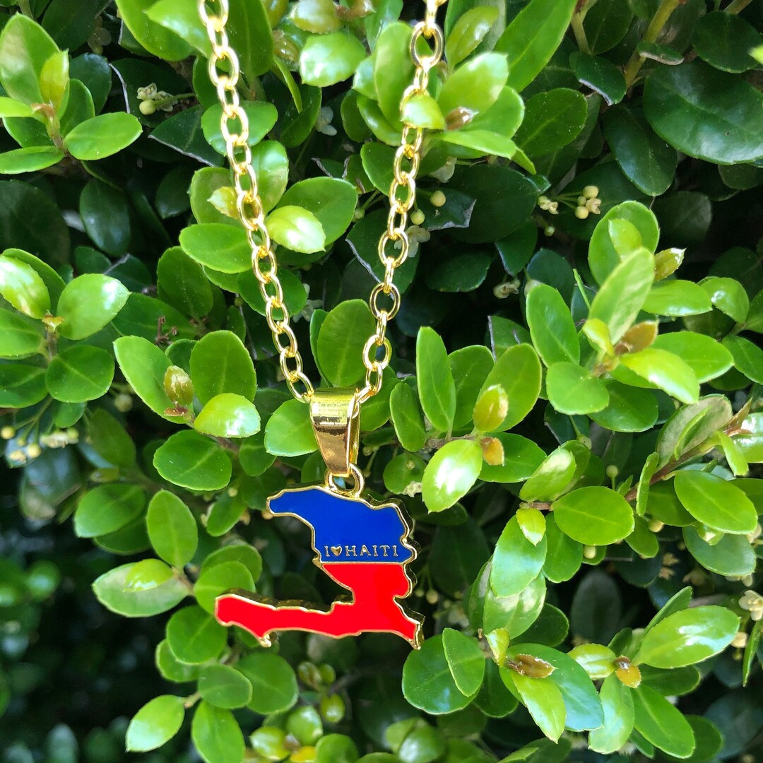 18K Gold Plated Haiti Map Necklace I Love Haiti Necklace Etsy