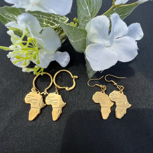 18K Gold/Silver  Plated Africa Map Pendant Earrings