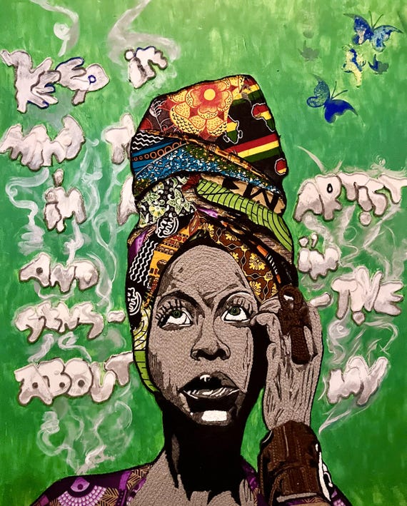 Erykah Badu custom crochet mixed media portrait.