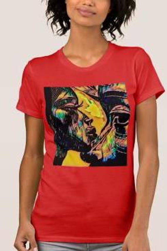 Sistah Hood Custom Art T-shirt celebrating black femanism and strength. Bold bright colors with a comfortable fit.