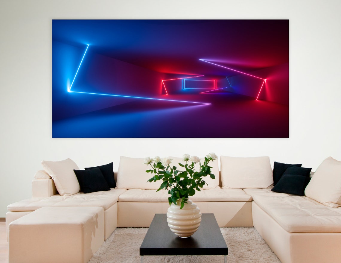 Neon Canvas Art Led Canvas Art Led Abstract Wall Decor Neon Etsy