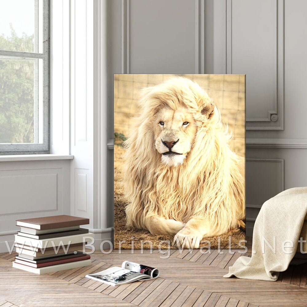 White Lion Canvas Office Wall Decor Abstract Lion Poster Etsy