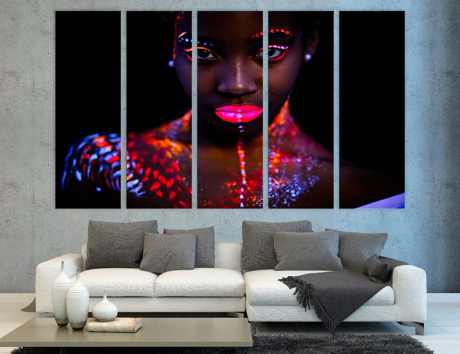 Neon Girl Pink Canvas Neon Wall Decor Neon Abstract Canvas Etsy