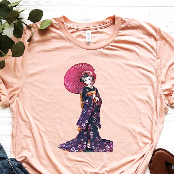 Lady In Kimono Shirt - Japanese Geisha T-Shirt - Kimono Tee - Japan T-Shirt - Geisha Shirt - Japanese Lady Tee - Japanese Princess Art Shirt