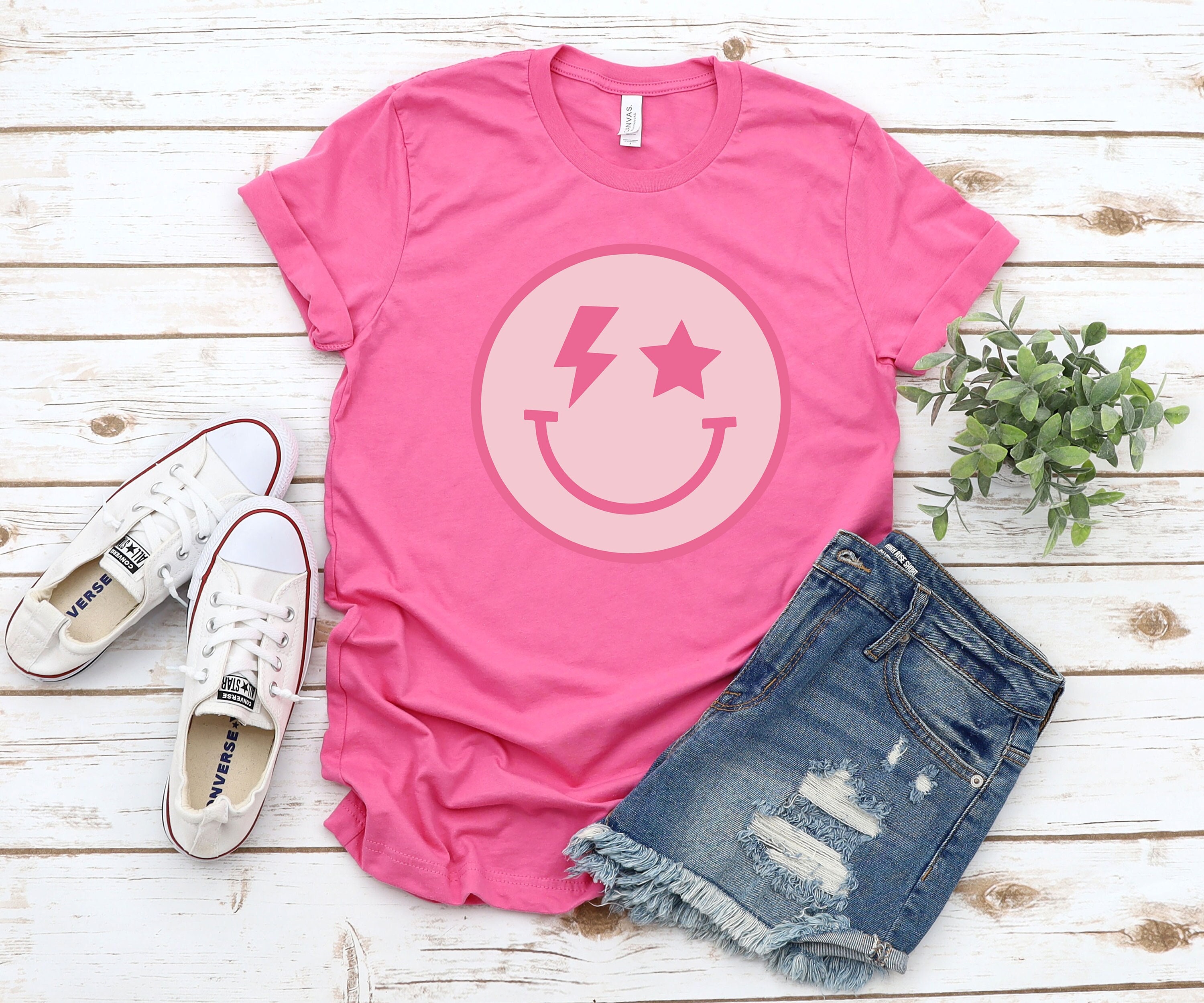 Kalivira Everyday Is A Good Day T Shirt, Preppy Smiley Face T Shirt, Pink Smile | Berry 3XL