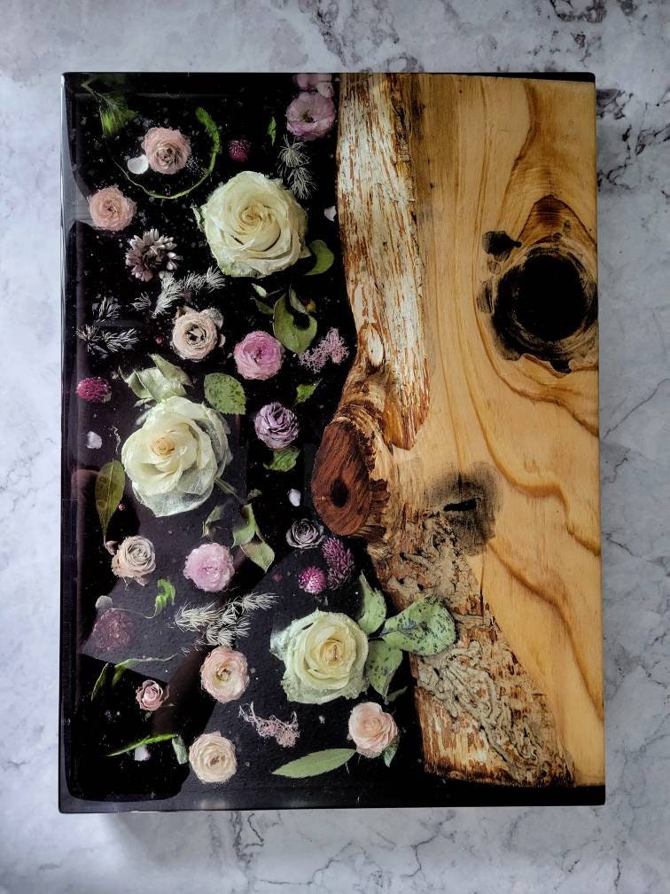 Black Epoxy Resin With Preserved Dried Flowers and Leaves and Etsy