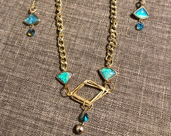 Komplet naszyjnika i kolczyków ze złota i turkusu