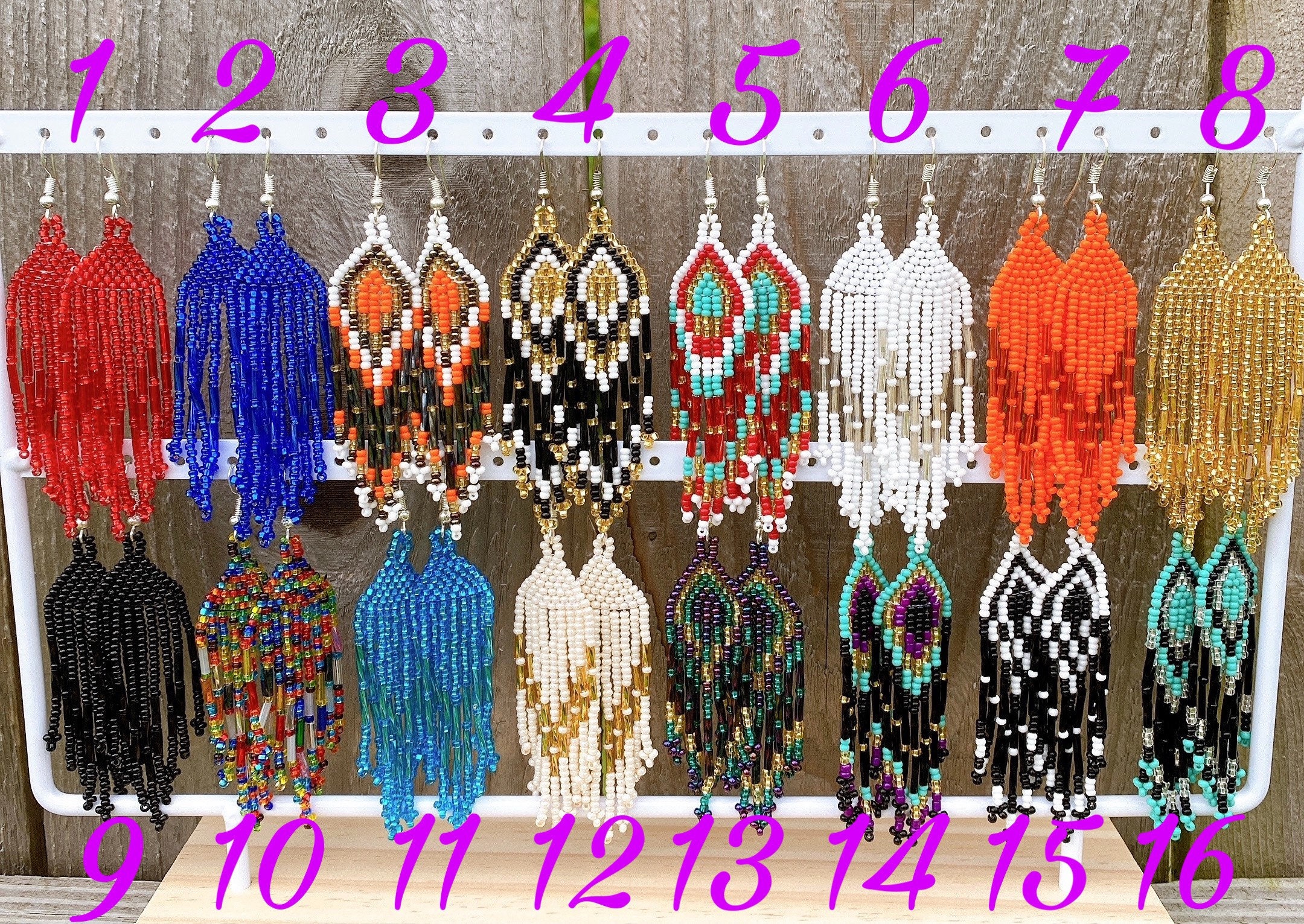 Beaded earrings, Native American style, colorful earrings, huichol