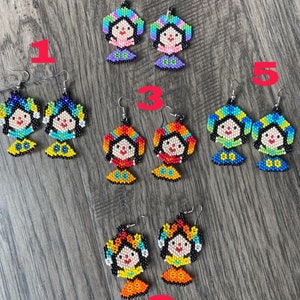 Pendientes de cuentas de María / Pendientes de cuentas de Lele / Pendientes de muñeca mexicana