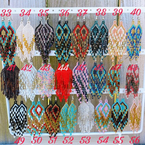 Beaded Earrings Indigenous Style Colorful Earrings Huichol Etsy