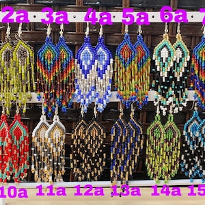 Beaded earrings, colorful earrings, huichol