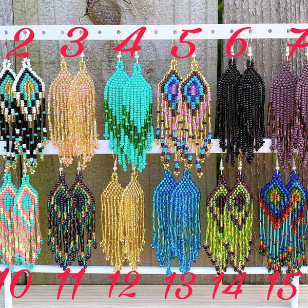 Beaded earrings, Indigenous style, colorful earrings, huichol