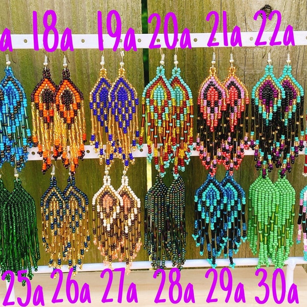 Beaded earrings, colorful earrings, huichol