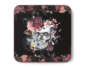 Gothic Skull Coaster: Romantic Roses, Spooky Halloween Decor