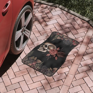 Antique Vintage Romantic Boho Pastel Gothic Pink Roses Skull Retro Flower Scary Horror Spooky Night Halloween Decor Gift Car Mats, 1pc