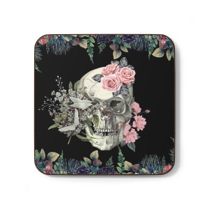 Antique Gothic Romantic Pink Roses Skull Skeleton Coasters Retro Flowers Scary Horror Vintage Halloween Spooky Night Home Decor Gift
