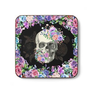 Antique Gothic Romantic Rainbow Roses Skull Skeleton Coasters Retro Flowers Scary Horror Vintage Halloween Spooky Night Home Decor Gift