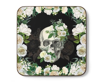 Gothic Skull Coaster: Romantic Roses, Spooky Halloween Decor