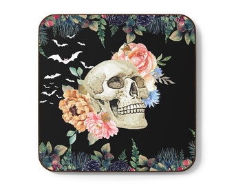 Gothic Skull Coaster: Floral Skeleton, Spooky Home Decor