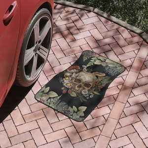 Antique Vintage Romantic Pastel Gothic Trippy Mushroom Skull Retro Flower Scary Horror Spooky Night Halloween Decor Gift Car Mats, 1pc