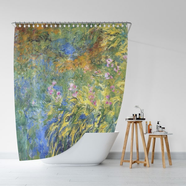 Antique Vintage Artistic Charm Claude Monet | Irises by the Pond Shower Curtain Bathroom Decor Gift